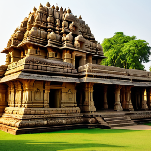 Home 11 **
"A beautifully restored ancient Indian temple, Khajuraho style, with intricate carvings, bathed in golden sunlight, lush green surroundings, fully clothed visitors admiring the architecture, appropriate attire, safe for work, perfect anatomy, correct proportions, professional photography, high quality, modest."
**