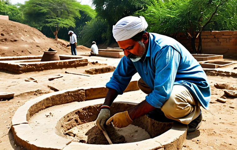 Archaeological Dig Site**
"Archaeologist carefully excavating an ancient site in India, fully clothed in appropriate attire, uncovering artifacts, tools, and pottery shards, documenting findings, sunny outdoor setting, perfect anatomy, correct proportions, professional photography, high quality, safe for work, appropriate content, professional, modest, family-friendly."
**