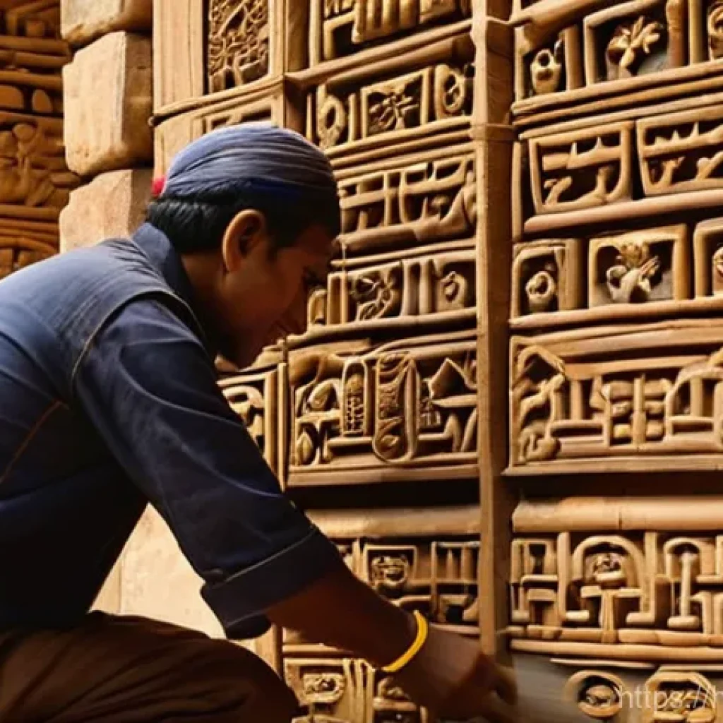 문화재수리 프로젝트 성공 사례 - **Prompt 1: Grand Temple Restoration**
    A majestic ancient Indian temple, carved from weathered s...