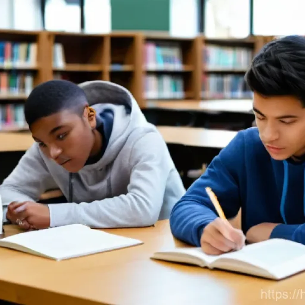 문화재수리 시험 대비 스터디 그룹 활용법 - **Prompt 1: Focused Collaborative Study Session**
    "A group of four diverse young adult students ...