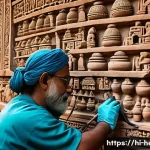Home 19 문화재수리 자격증 취득 과정 - A detailed scene of Indian cultural heritage conservation in progress: skilled conservators wearing ...