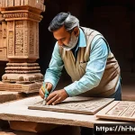 Home 23 문화재수리업에서 직무별 역할 설명 - A detailed scene of a team of Indian heritage conservation experts working on an ancient temple rest...