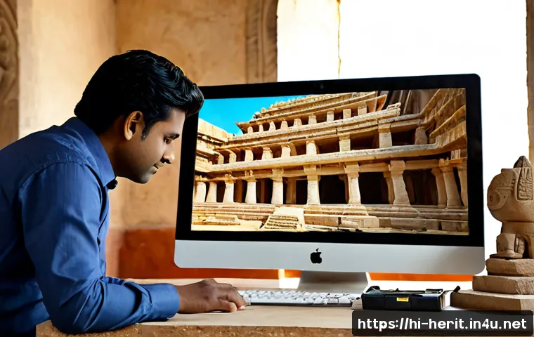 Home 17 문화재수리 실무에서 사용하는 소프트웨어 - Photorealistic conservation architect using heritage restoration software on a large desktop monitor...